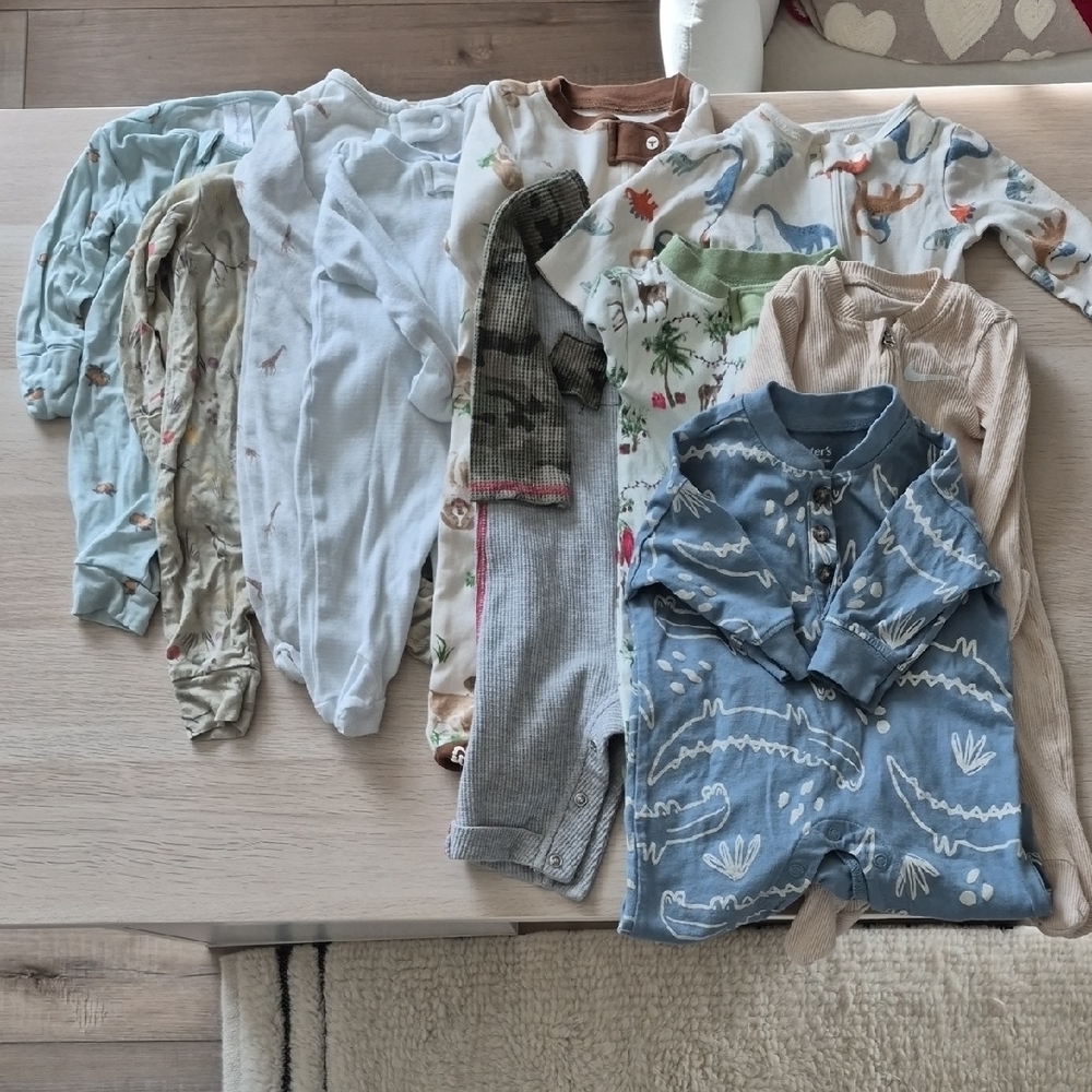 Bundle Of 10 Onesies For 0 To 3 Months.  Carter's, Burts Bees, Nike, Mud Pie